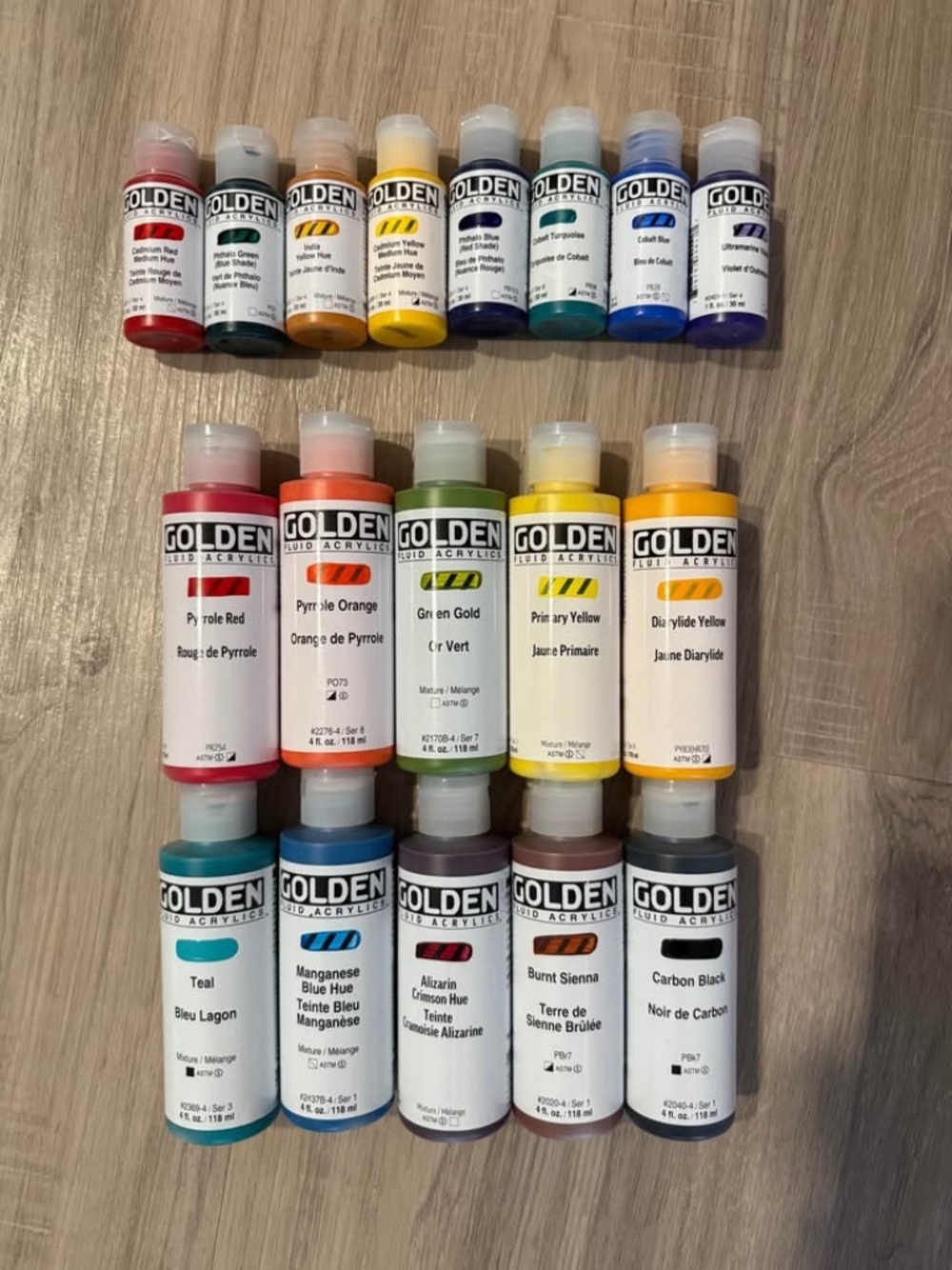 Golden Fluid Acrylic Paint Lot – 17 Bottles (4oz + 1oz) Artist Quality Set- New-